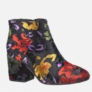 12W Wide Width Cloudwalker Ankle Boots with Floral Velvet and Block Heel